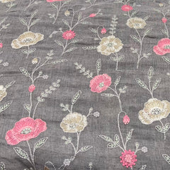 Steel Grey Cross Stitch Floral Linen Embroidery
