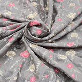 Steel Grey Cross Stitch Floral Linen Embroidery