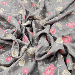 Steel Grey Cross Stitch Floral Linen Embroidery