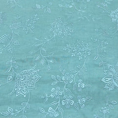 Light Aqua Blue Floral Self Cotton Embroidery