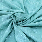 Light Aqua Blue Floral Self Cotton Embroidery