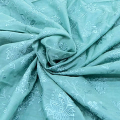 Light Aqua Blue Floral Self Cotton Embroidery