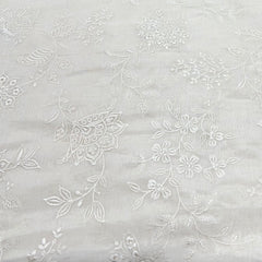 Off White Floral Butti Sequins Cotton Embroidery