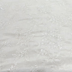 Off White Floral Self Cotton Embroidery