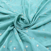Light Aqua Blue Floral Butti Sequins Cotton Embroidery