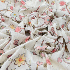 Off White/Multi Colour Floral Jal Cotton Embroidery