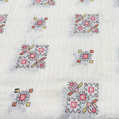 Off White/Multi Colour Geometric Cotton Embroidery