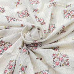 Off White/Multi Colour Geometric Cotton Embroidery