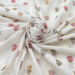 Off White/Multi Colour Floral Butti Cotton Embroidery