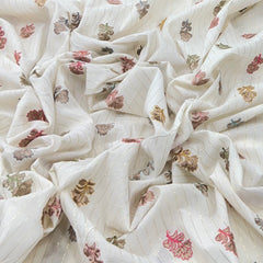 Off White/Multi Colour Floral Butti Cotton Embroidery