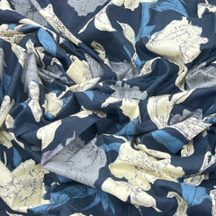 Bluish Black Wave Design Cotton Printed
