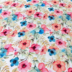 Off White/Multi Colour Floral Muslin Rayon Print