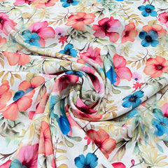 Off White/Multi Colour Floral Muslin Rayon Print