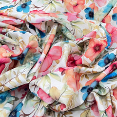 Off White/Multi Colour Floral Muslin Rayon Print