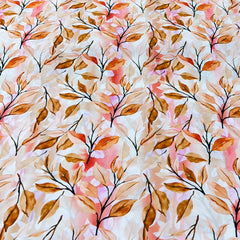 Off White/Brown Leaf Muslin Rayon Print