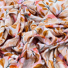 Off White/Brown Leaf Muslin Rayon Print
