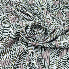Light Green/Brown Leaf Muslin Rayon Print