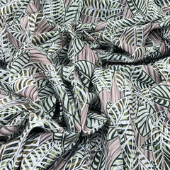 Light Green/Brown Leaf Muslin Rayon Print