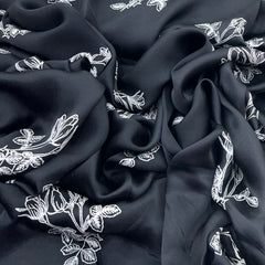 Black Floral Modal Satin Print