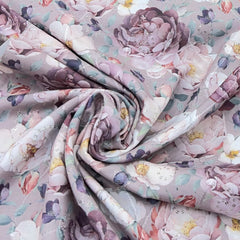 Light Lavender Seamless Floral Printed Linen Embroidery