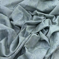 Light Blue Floral Self Printed Linen Embroidery