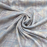 Grey Cream Geometric Printed Floral Linen Embroidery