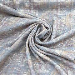 Grey Cream Geometric Printed Floral Linen Embroidery