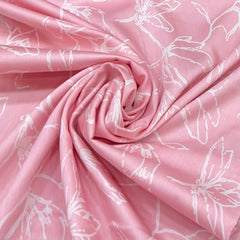 Light Pink With White Feather Floral Mul Mul Satin Print