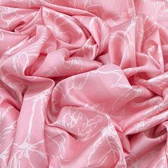 Light Pink With White Feather Floral Mul Mul Satin Print