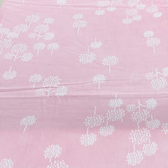 Light Pink With White Leafy Mul Mul Satin Print