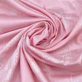 Light Pink With White Leafy Mul Mul Satin Print