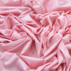 Light Pink With White Leafy Mul Mul Satin Print