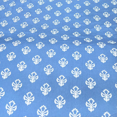 Faded Blue Asian Floral Mul Mul Satin Print
