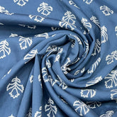 Faded Blue Asian Floral Mul Mul Satin Print