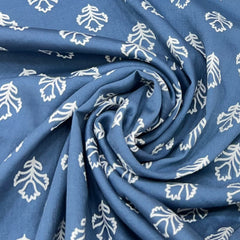 Faded Blue Asian Floral Mul Mul Satin Print