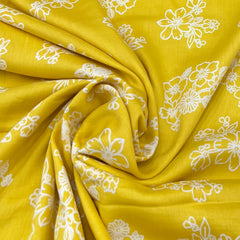 Yellow Anemone Flower Mul Mul Satin Print