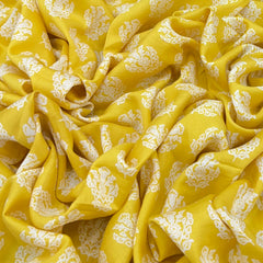 Yellow Motifs Mul Mul Satin Print