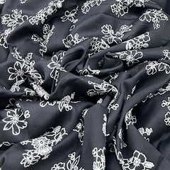 Black Anemone Flower Mul Mul Satin Print