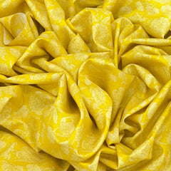 Bright Yellow Mariegold Flower Lawn Cotton Print