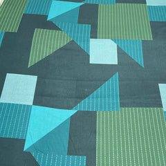 Black With Turquoise Blue Geometric Lawn Cotton Print
