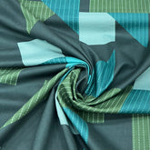 Black With Turquoise Blue Geometric Lawn Cotton Print