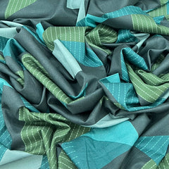 Black With Turquoise Blue Geometric Lawn Cotton Print