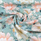 Mint Green Floral Print Pure Gauge Linen Print