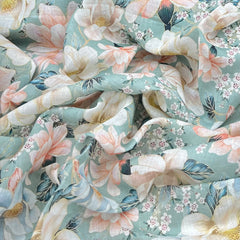 Mint Green Floral Print Pure Gauge Linen Print