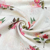Off White Flower Motifs Pure Gauge Linen Print