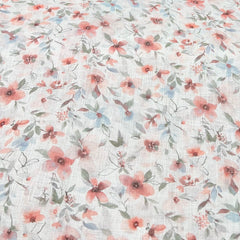 Off White Floral Pure Gauge Linen Print