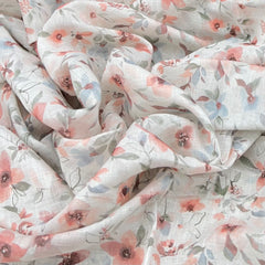 Off White Floral Pure Gauge Linen Print