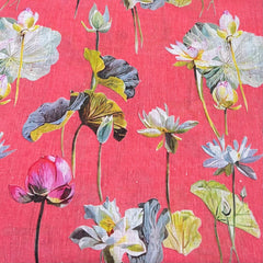 Carrot Pink Lilies Floral Gauge Linen Print