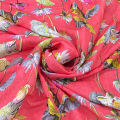 Carrot Pink Lilies Floral Gauge Linen Print