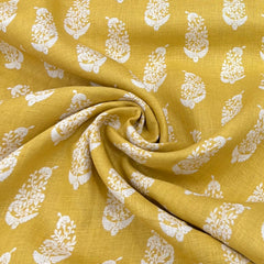 Mustard Yellow Flower Motifs Linen Print